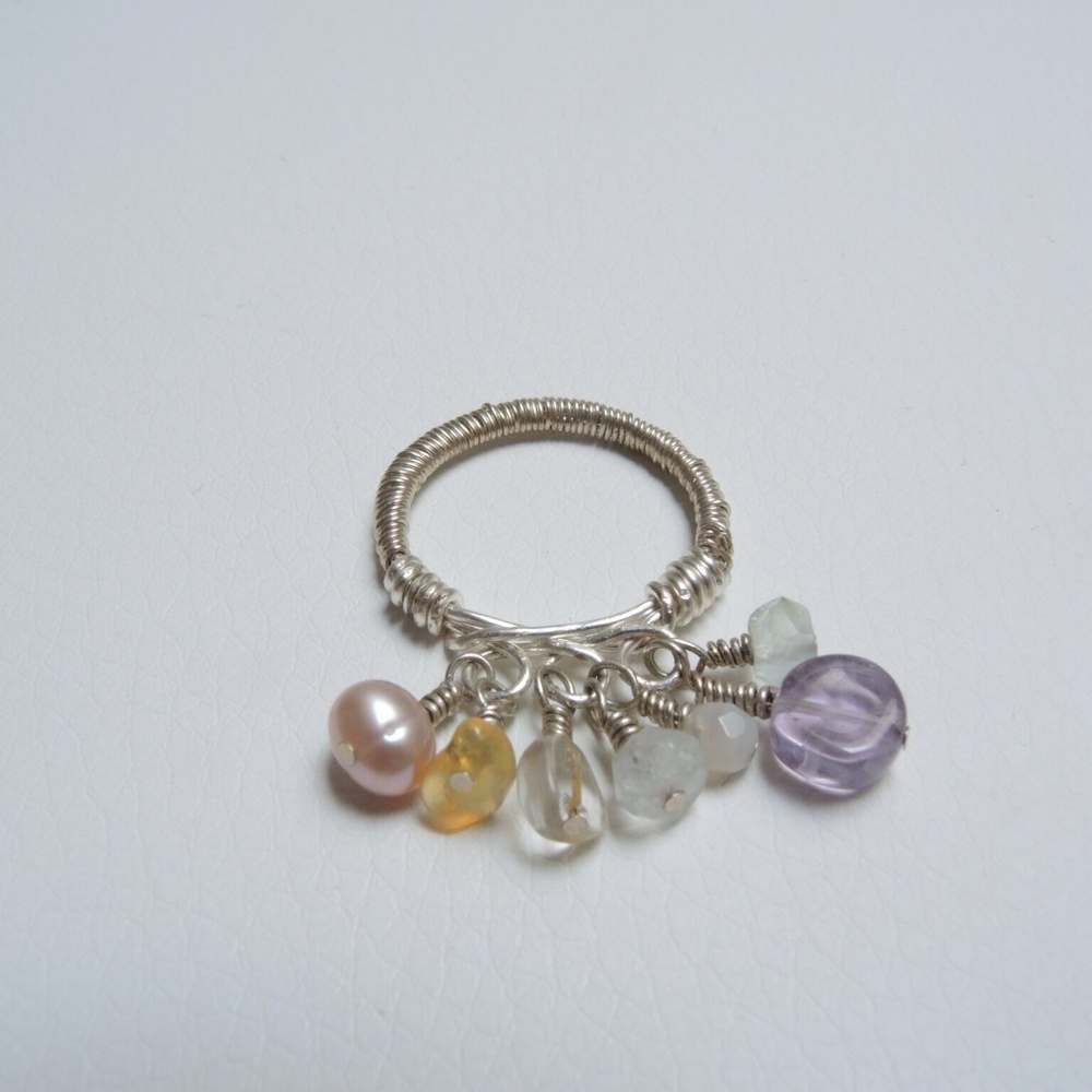 Sterling silver wire wrapped dangle ring